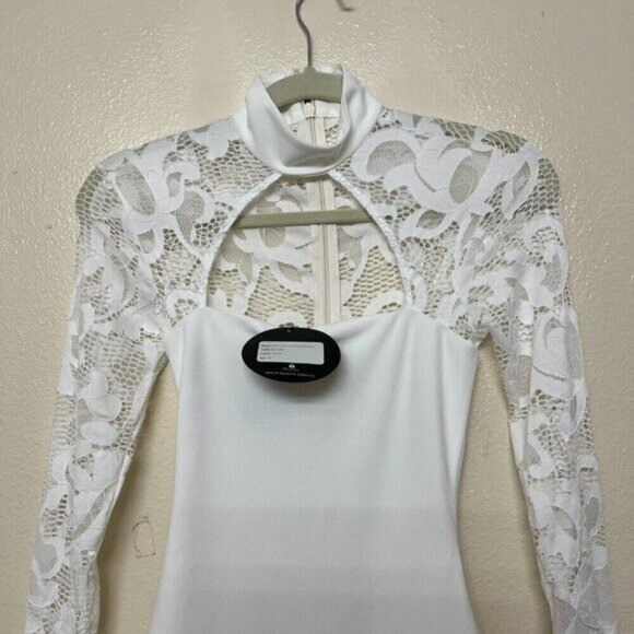 NOOKIE LADY LACE Midi Sheath Simple Wedding Dress SMALL In White Long Sleeve - Picture 3 of 11